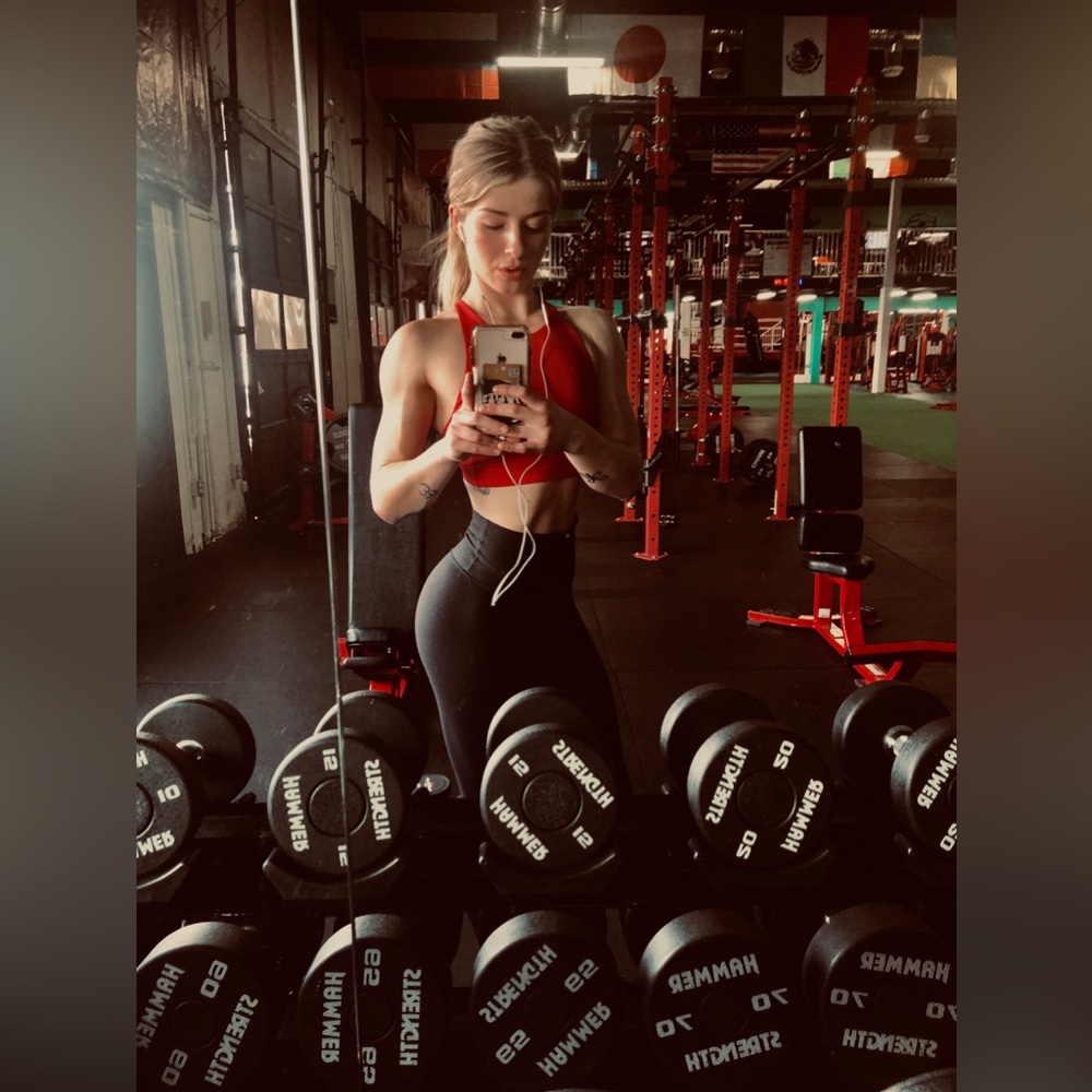 High Neck, Firetruck Red, Cross Back Sports Bra.